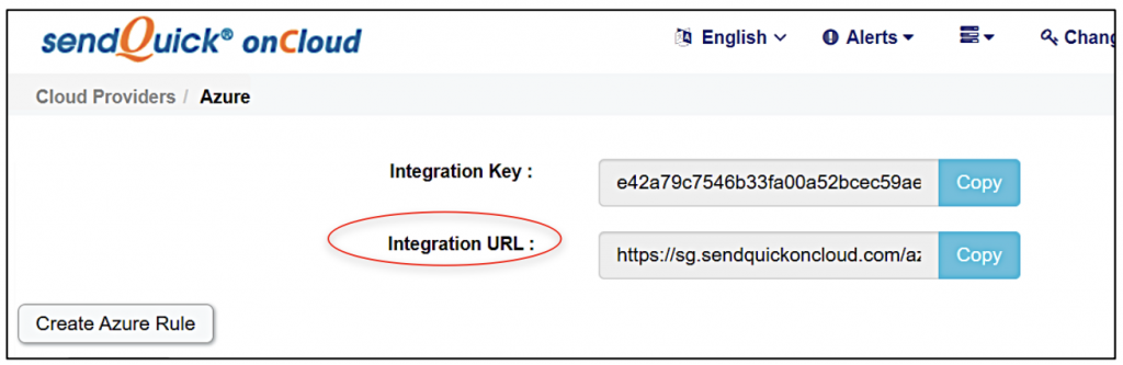 Azure Intergration URL is circled in Red on Intergration page