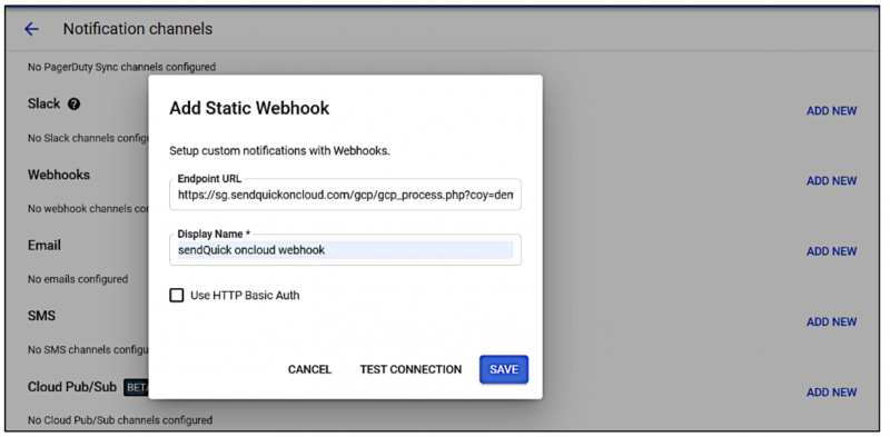 Google Cloud Platform (Monitoring) - sendQuick Cloud Integration Guide