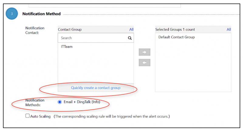 Notification methods then select contact group