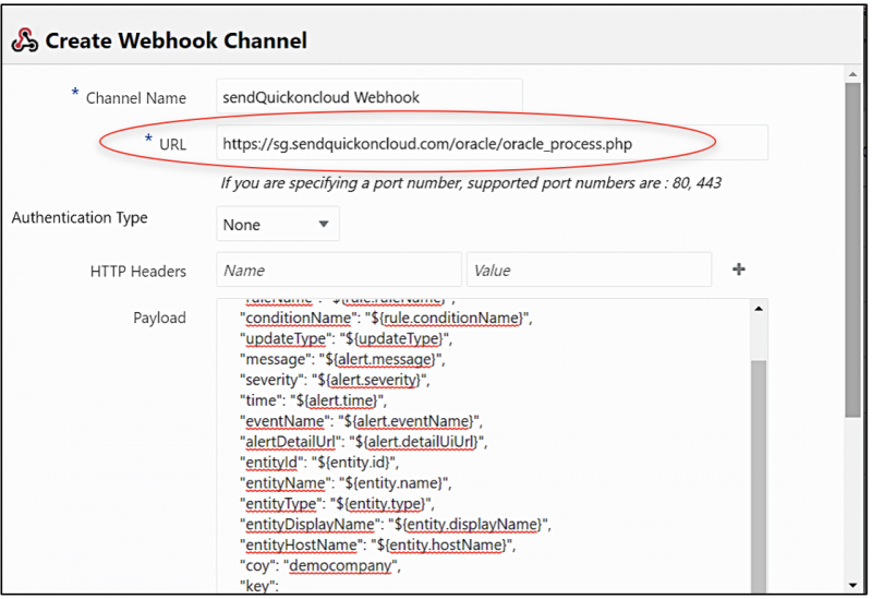 Oracle Management Cloud – sendQuick Cloud Integration Guide