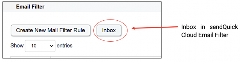Inbox in sendQuick Cloud Email Filter